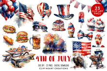 Load image into Gallery viewer, 4th of July Watercolor Clipart Set