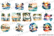 Load image into Gallery viewer, Beach Scenes Watercolor Clipart Set