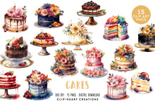 Load image into Gallery viewer, Watercolor Cake Clipart Collection