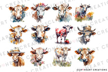 Load image into Gallery viewer, Funny Cows Watercolor Clipart Set