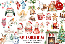Load image into Gallery viewer, Cute Christmas Watercolor Clipart Set
