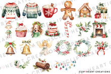 Load image into Gallery viewer, Cute Christmas Watercolor Clipart Set