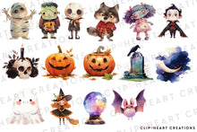 Load image into Gallery viewer, Watercolor Cute Halloween Clip Art