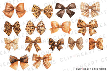 Load image into Gallery viewer, Watercolor Leopard Print Fall Bows Clip Art