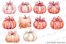 Load image into Gallery viewer, Watercolor Feminine Fall Pumpkins Clip Art