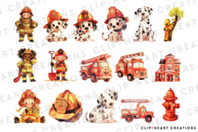 Load image into Gallery viewer, Little Firefighters Clipart Collection
