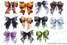 Load image into Gallery viewer, Watercolor Halloween Bows Clip Art