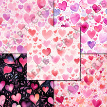 Load image into Gallery viewer, Watercolor Valentine's Day Hearts Digital Papers