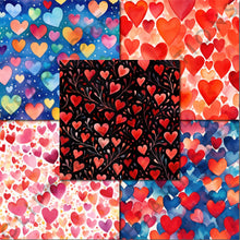 Load image into Gallery viewer, Watercolor Valentine's Day Hearts Digital Papers