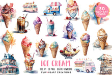 Load image into Gallery viewer, Ice Cream Watercolor Clipart Set