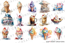 Load image into Gallery viewer, Ice Cream Watercolor Clipart Set