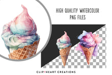 Load image into Gallery viewer, Ice Cream Watercolor Clipart Set