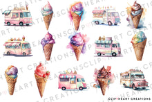 Load image into Gallery viewer, Ice Cream Watercolor Clipart Set