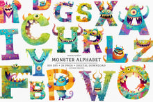 Load image into Gallery viewer, Watercolor Monster Alphabet Clipart