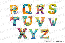 Load image into Gallery viewer, Watercolor Monster Alphabet Clipart