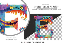 Load image into Gallery viewer, Watercolor Monster Alphabet Clipart