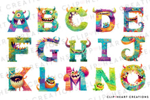 Load image into Gallery viewer, Watercolor Monster Alphabet Clipart