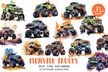 Load image into Gallery viewer, Monster Truck Watercolor Clipart Set