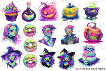 Load image into Gallery viewer, Watercolor Neon Halloween Clip Art