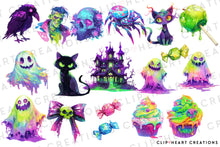 Load image into Gallery viewer, Watercolor Neon Halloween Clip Art