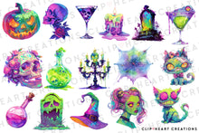 Load image into Gallery viewer, Watercolor Neon Halloween Clip Art
