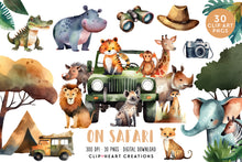Load image into Gallery viewer, On Safari Cute Animal Watercolor Clipart