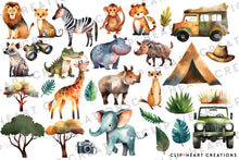 Load image into Gallery viewer, On Safari Cute Animal Watercolor Clipart