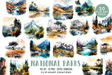Load image into Gallery viewer, National Parks Watercolor Clipart Set