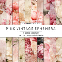 Load image into Gallery viewer, Pink Floral Ephemera Seamless Digital Papers