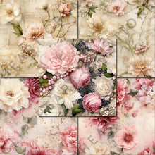 Load image into Gallery viewer, Pink Floral Ephemera Seamless Digital Papers