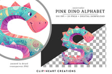 Load image into Gallery viewer, Watercolor Pink Dinosaur Alphabet Clipart