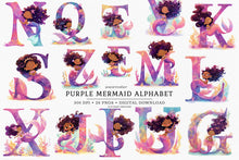 Load image into Gallery viewer, Watercolor Purple Mermaid Alphabet Clipart