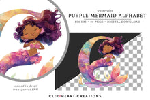 Load image into Gallery viewer, Watercolor Purple Mermaid Alphabet Clipart
