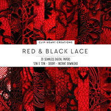 Load image into Gallery viewer, Red & Black Lace Seamless Digital Papers