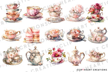 Load image into Gallery viewer, Rose Tea Set Watercolor Clipart Set