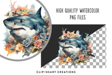 Load image into Gallery viewer, Sharks Watercolor Clipart Set
