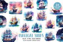 Load image into Gallery viewer, Magical Ships Watercolor Clipart Set