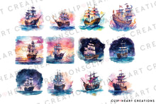 Load image into Gallery viewer, Magical Ships Watercolor Clipart Set