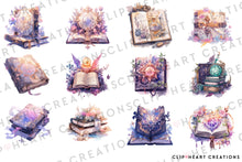 Load image into Gallery viewer, Magical Spellbooks Watercolor Clipart Set