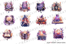 Load image into Gallery viewer, Magical Spellbooks Watercolor Clipart Set