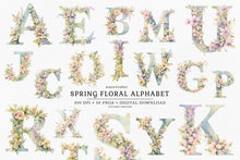 Load image into Gallery viewer, Watercolor Spring Floral Alphabet Clipart