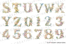 Load image into Gallery viewer, Watercolor Spring Floral Alphabet Clipart