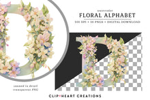 Load image into Gallery viewer, Watercolor Spring Floral Alphabet Clipart