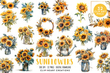 Load image into Gallery viewer, Sunflower Watercolor Clipart Set