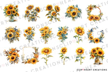 Load image into Gallery viewer, Sunflower Watercolor Clipart Set