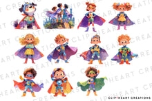 Load image into Gallery viewer, Watercolor Super Kids Clip Art