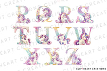 Load image into Gallery viewer, Watercolor Unicorn Alphabet Clipart