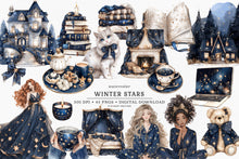 Load image into Gallery viewer, Watercolor Winter Stars Christmas Clip Art