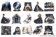 Load image into Gallery viewer, Watercolor Winter Stars Christmas Clip Art