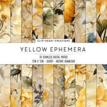 Load image into Gallery viewer, Yellow Floral Ephemera Seamless Digital Papers